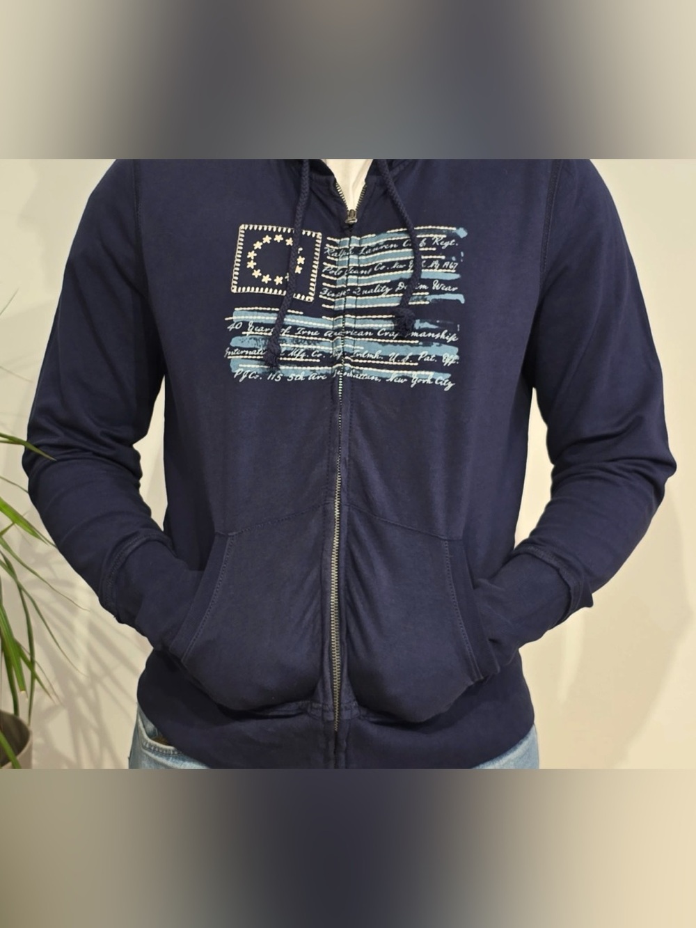 POLO Jeans Ralph Lauren Navy Zip Up Hoodie with American Flag Embroidery